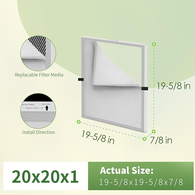 20x20x1 Reusable Air Filter MERV 8 Washable Furnace & AC Filter - Image 2