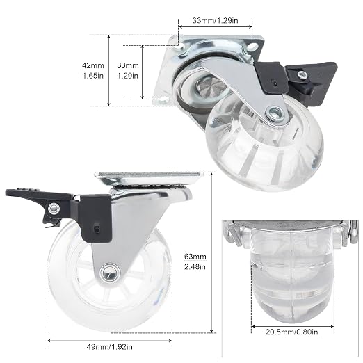 2 Inch Caster Wheels Set of 8, Crystal Swivel Casters - Image 4