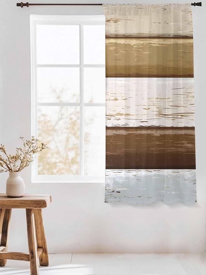 Sheer Curtains 72 Inches Long, Wood Grain Brown Semi Sheer Curtains Light - Image 3