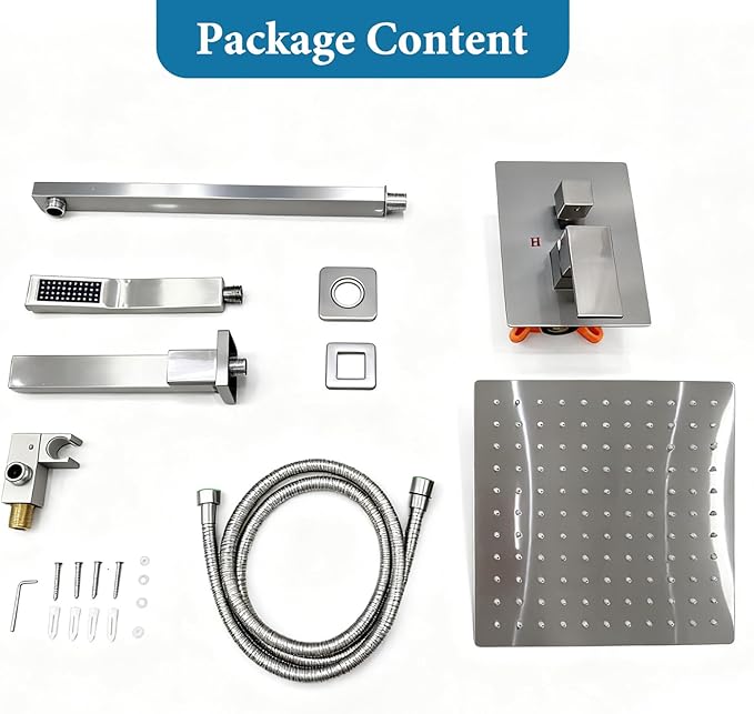 10 inch Square Shower Head and Handheld Set, Gasecoet Shower System with Tub Spout Wall Mounted Shower Faucet for Bathroom - Brushed Nickel (With Shower Valve)
