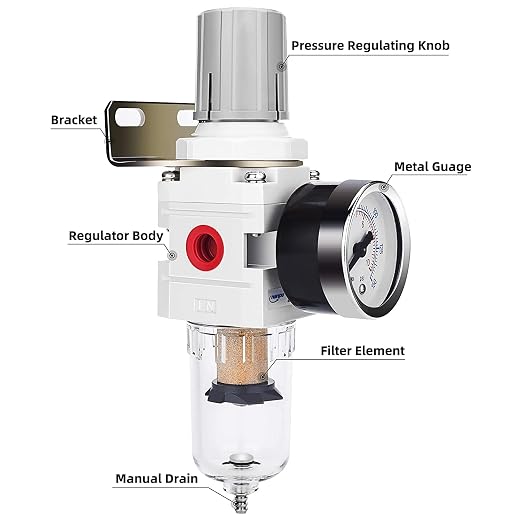 NANPU 1/4" NPT Compressed Air Filter Regulator Combo Piggyback, 5 Micron Brass - Image 4