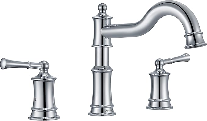 Roman Bathtub Faucet Deck Mount Tub Faucet for Bathroom Widespread Elegant Classic Spout with 3 Holes 2 Handle Valve Cartridge Included, Chrome