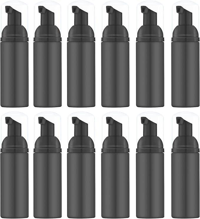 Iron BILL2 Oz Empty Foam Pump Bottle (12PCS) Travel Foaming Soap Dispenser for Hand Soap, Lash Shampoo Cleanser (Black Pump)