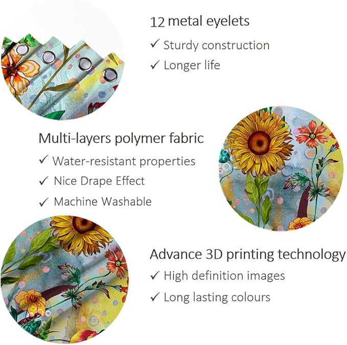Bohemian Shower Curtain, Boho Floral Print Water Repellent Polyester Fabric for Bathroom Decor, 72×72 Inch Standard Size with 12 Hooks, Also as Room Divider