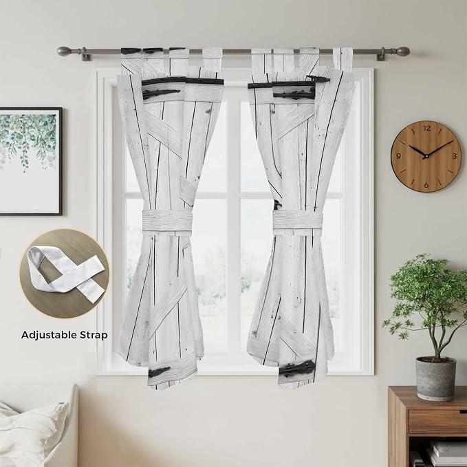 Farmhouse Wood Grain Bathroom Curtains 63 Inch Length, Window Curtains Tab Top - Image 5