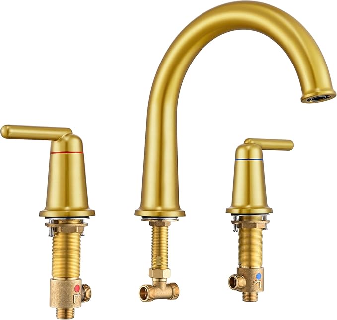 Brushed Gold Roman Bathtub Faucet, 2-Handle High Flow Tub Filler with Valve Widespread Deck Mount Bath Tub Faucet Set Classic High Arch WT-9807BG02