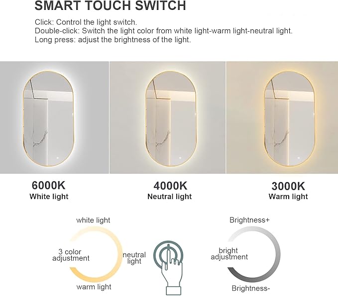 Oval LED Illuminated Bathroom Mirror, Wall-mounted Vanity Makeup Mirror - Image 2