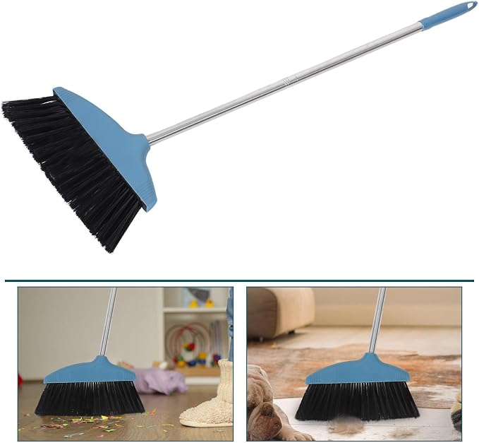 BESPORTBLE Soft Bristle Broom Dustpan Set Blue Floor Sweeping Broom Non-Stick - Image 7