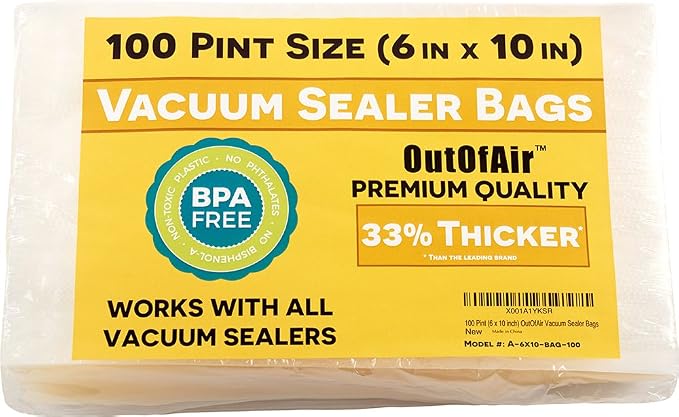 100 Vacuum Sealer Bags: Pint Size by OutOfAir Works by OutOfAirVacuumSealerBags