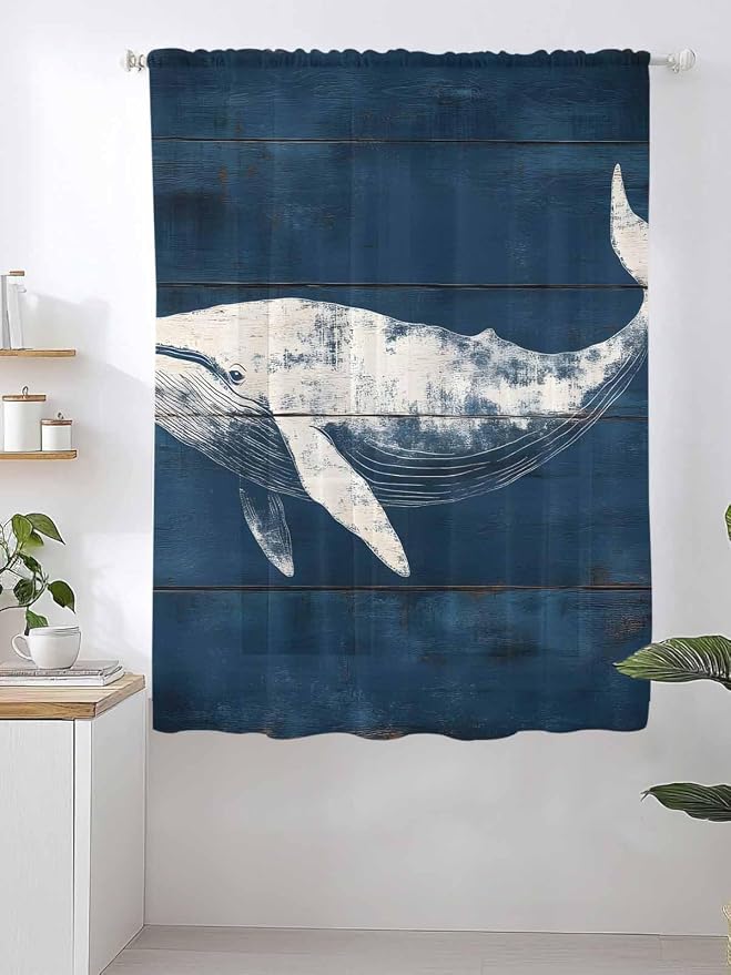 Sheer Curtains 63 Inch Length, Summer Whale Semi Sheer Curtains Light Filtering - Image 2