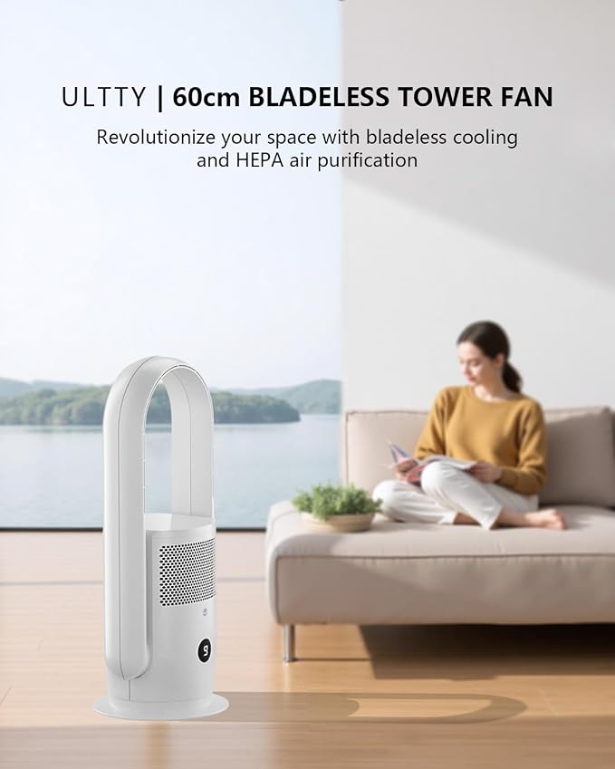 ULTTY Bladeless Tower Fan and Air Purifier Combo, Quiet Oscillating Fan - Image 8