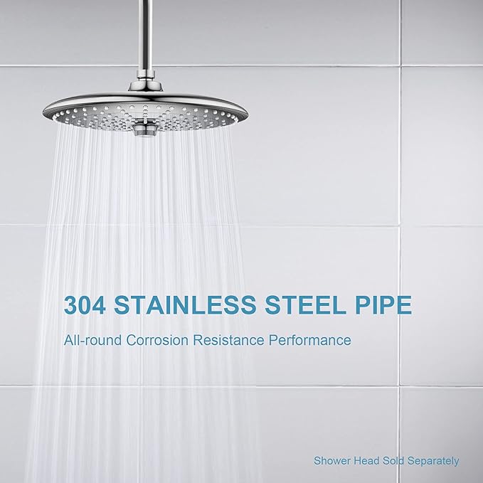 OFFO Shower Arm with Flange, 6 in Brushed Nickel Ceiling Mount Replacement Rain Shower Head Straight Arm Ceiling-Mounted For Fixed Shower Head & High Pressure Rain