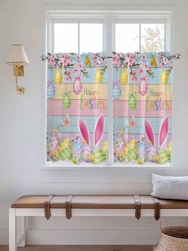 Colorful Easter Kitchen Curtains 45 Inches length, Spring Watercolor Bunny Egg - Image 4