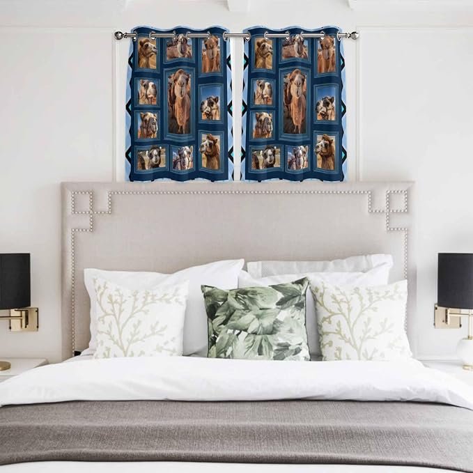 2 Panel Kitchen Cafe Curtains, Desert Camels Sunlight Filtering Nature Air - Image 4