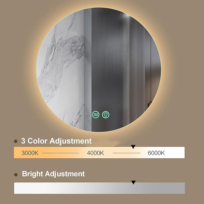 Yu Ru Wall Mirror for Bathroom, Led Illuminated Bathroom Mirror, Dimmable Touch - Image 2