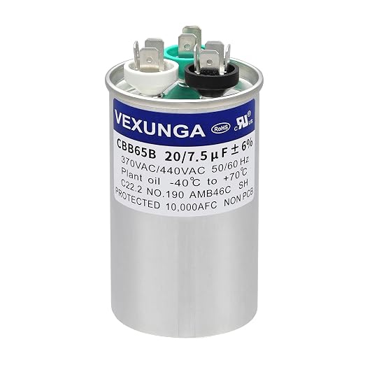 VEXUNGA 20/7.5 uF 20+7.5 MFD 370V or 440V Dual Run Start Round A/C Capacitor 20 by VEXUNGA