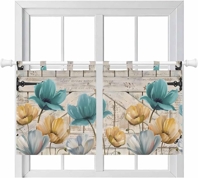 Watercolor Flowers Kitchen Curtains 36 Inch Length, Small Window Curtains Tab by Unknown