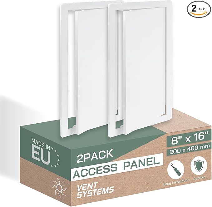 Vent Systems 8x16 Access Panel - Pack of 2 - Easy Access Doors - ABS Plastic - Access Panel for Drywall, Wall and Ceiling Electrical and Plumbing - Exterior Dimensions 8,6x16,45 inch