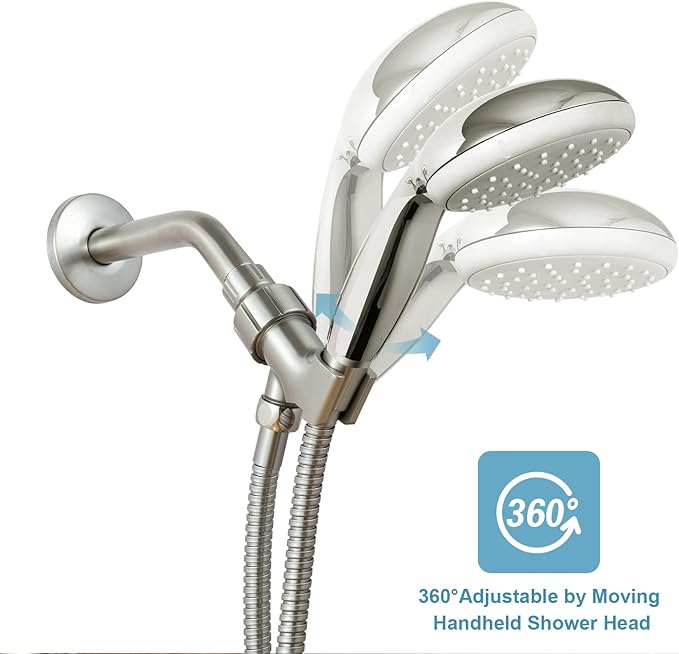 OFFO Shower Head Holder for Handheld Shower Head, Brushed Nickel Adjustable Shower Arm Mount for Connecting Shower Arm and Shower Hose, 1/2 in IPS Female Inlet and Male Outlet