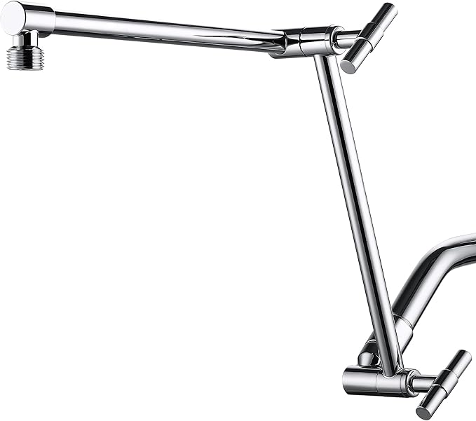 Chrome Shower Arm Extension - 13'' Adjustable Height & Range, Universal Connector, Locking Nuts