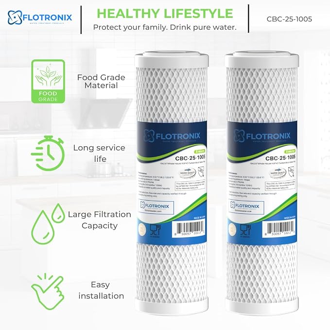 Flotronix 5 Micron 2.5" x 10" Whole House CTO Carbon Sediment Water Filter - Image 6