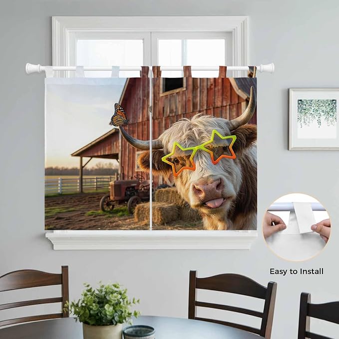 Farm Yaks Bedroom Curtains 63 Inch Length, Window Curtains Tab Top, Farmhouse - Image 4