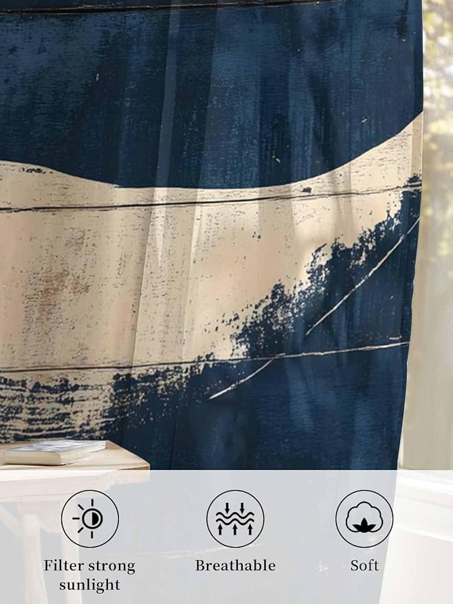 Sheer Curtains 84 Inches Long, Ocean Whale Blue Semi Sheer Curtains Light - Image 6