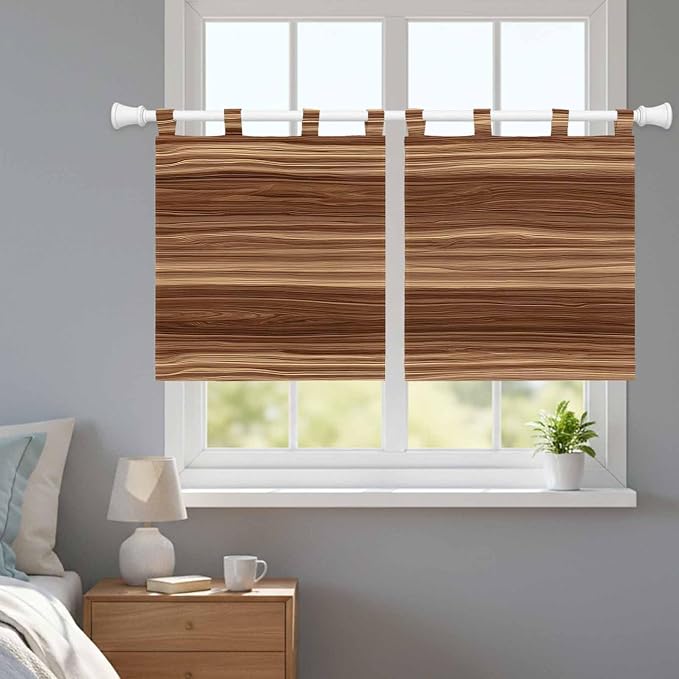 Brown Western Kitchen Curtains 24 Inch Length, Small Window Curtains Tab Top - Image 9
