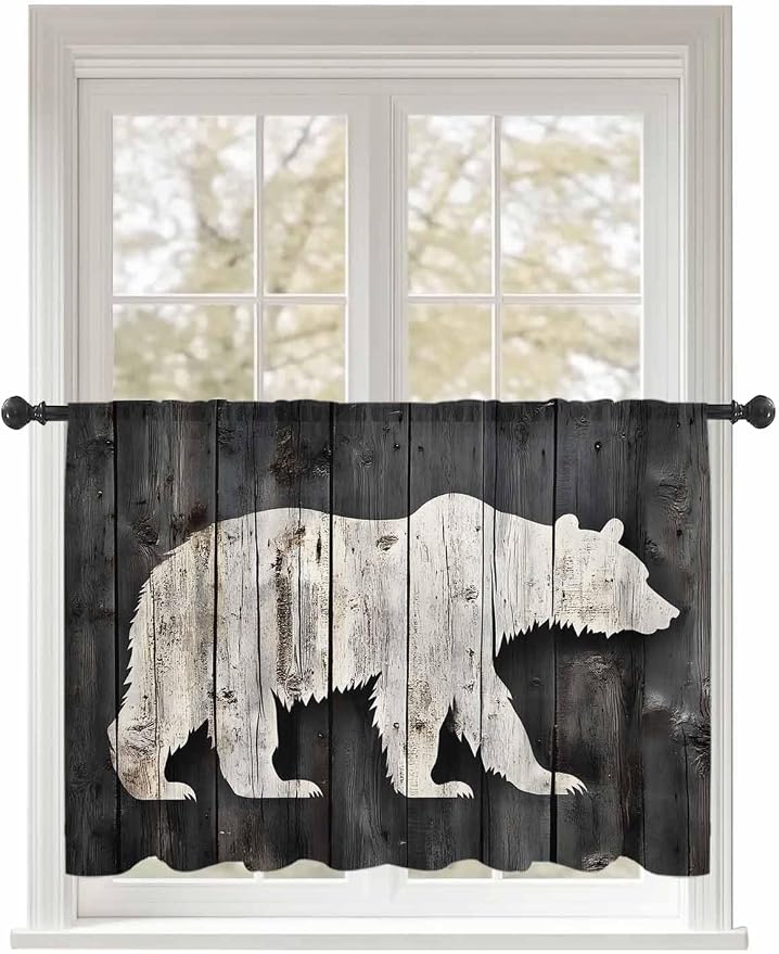 Sheer Curtains 45 Inch Length, Farmhouse Country Rustic Wooden Grain Privacy by Unknown