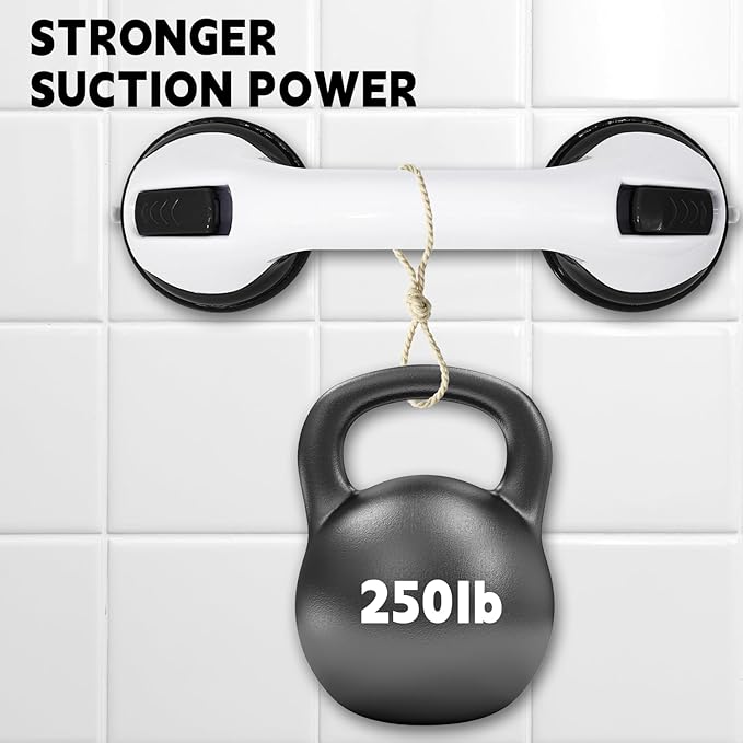 2-Pack Grab Bars for Bathtubs and Showers, 12 inch Shower Handle Suction Shower Bar, Safety Bars for Shower Chair, Bathroom Grab Bar for Senior，No Drilling Removable (Black, 12 inch)