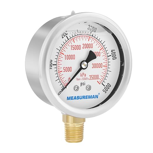 MEASUREMAN 2-1/2inch Dial Size, Liquid Filled Hydraulic Pressure Gauge - Image 6