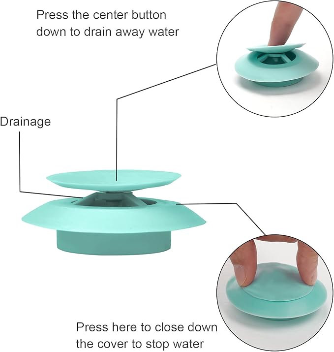 5 Pack Silicone Bathtub Stopper, Kitchen & Bathroom Drain Plug, Shower & Laundry Sink Cover with Hair Strainer (5 Colors)
