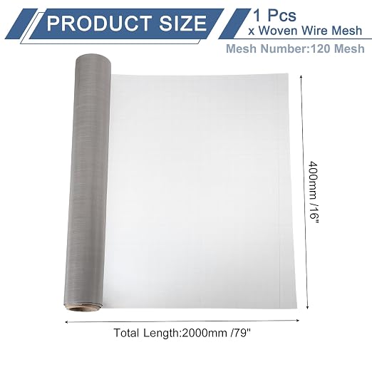 uxcell 120 Mesh 79" x 16" Woven Wire Mesh, 304 Stainless Steel Air Vent Filter - Image 2