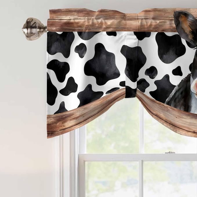 Cow Printed Tie Up Valance Curtains - Image 4