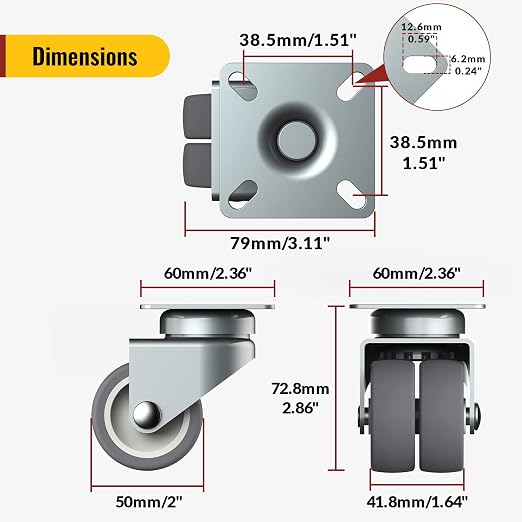 2" Caster Wheels Set of 4 - Image 3