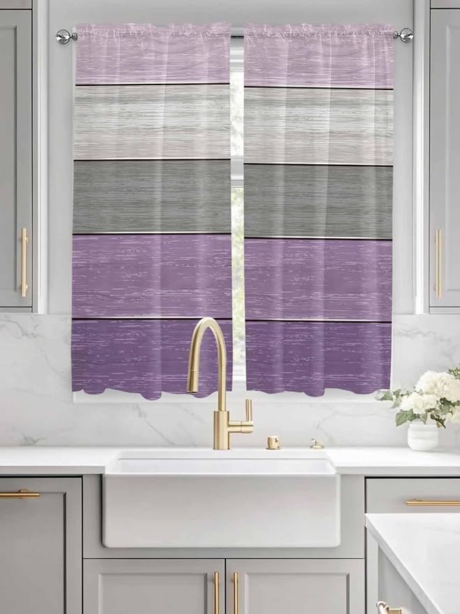 Country Wood Board Gray Purple Window Valance Curtains, Farmhouse Gradient - Image 3
