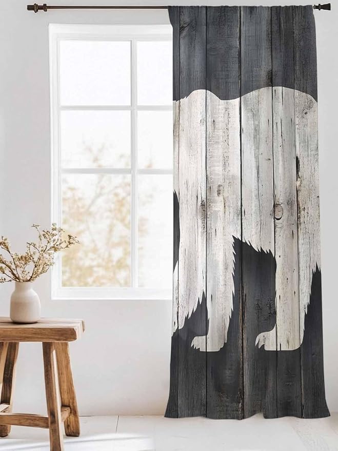 Sheer Curtains 84 Inches Long, Rustic Counrty Vintage Wood Grain Privacy Voile - Image 3