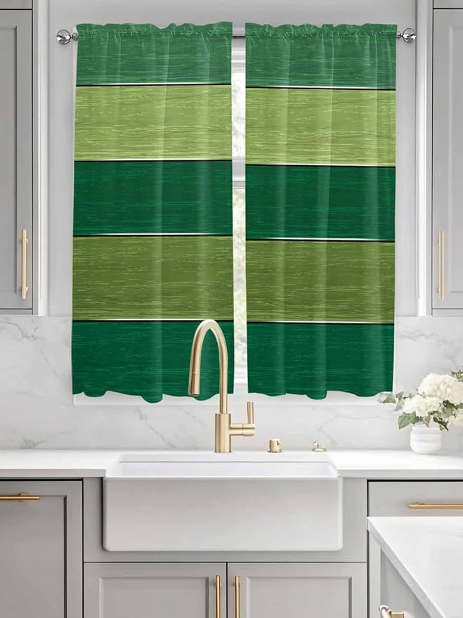 Farm Retro Green Wood Grain Window Valance Curtains, Rustic Wooden Plank - Image 3