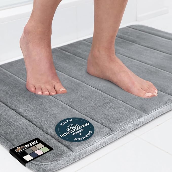 GORILLA GRIP Memory Foam Bath Mat, Soft Absorbent US Designed Bathroom Rug, Gripping Dots Machine Washable Bathmat, Cushioned Floor Mats, Shower Sink Rugs Room Décor Accessories, 60x24 Graphite Gray