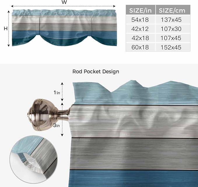 Blue Ombre Wooden Tie Up Valance Curtains - Image 6