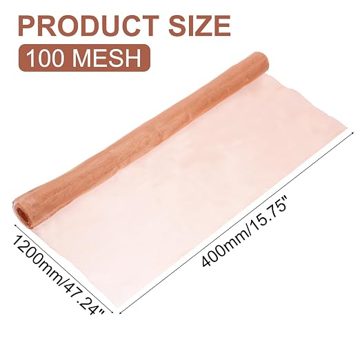 uxcell Copper Mesh, 47.2" x 15.7" 100 Mesh Pure Copper Wire Mesh Dense Filter - Image 2