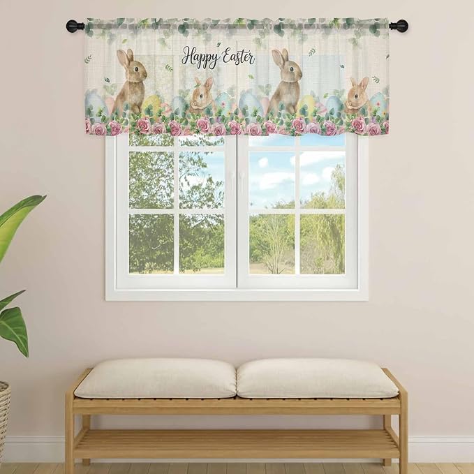 Easter Sheer Valances for Windows 42"x12", Light Filtering Kitchen Curtains - Image 4