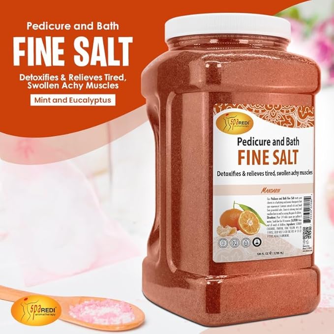 SPA REDI - Detox Foot Soak Pedicure and Bath Fine Salt, Mandarin, 128 Oz - Made with Dead Sea Salts, Argan Oil, Coconut Oil, and Essential Oil - Hydrates, Softens and Moisturizes
