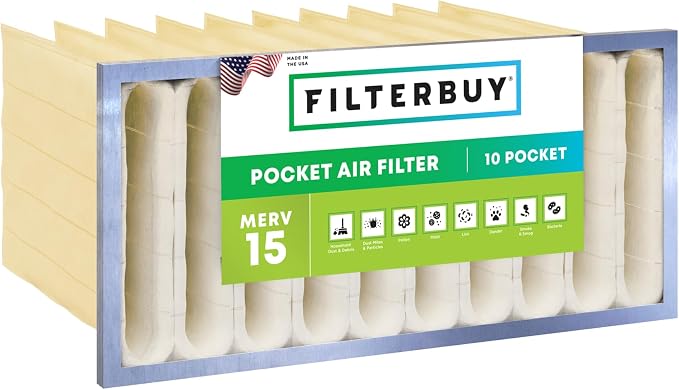 Filterbuy 12x24x15 10-Pocket Air Filter MERV 15 HVAC Replacement by Filterbuy