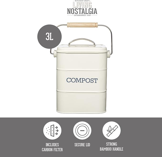 KitchenCraft Living Nostalgia Kitchen Compost Bin, 16.5 x 12 x 24 cm, Antique - Image 2