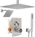 Shower System 12 Inches & 6 Inches Rainfall Shower Head System for Bathroom 3 Function Shower System Set Shower Faucet Concealed Installation Valve（Brushed Nickel）