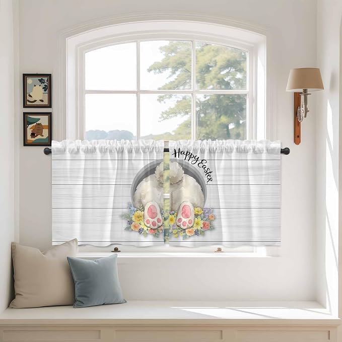 Easter Bunny Kitchen Tier Curtains 36 Inch Long 2 Panel Set, Rod Pocket Half by Unknown
