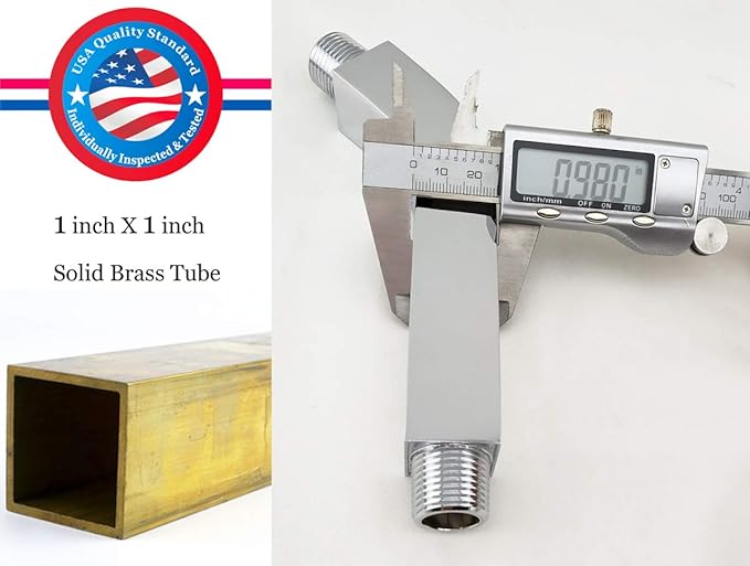 Aquaiaw Square Shower Arm and Anti-Scratch O-Ring Flange, 6 inch, Solid Brass, Both Soldered 1/2 NPT Tapered Threads, Shower Head Arm, Wall Mount Shower Extension Arm (Polished Chrome)