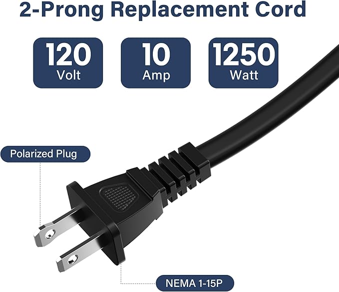 Adoreen 18 Gauge 2 Prong Polarized Replacement Power Cord 1.5 Ft - Image 2