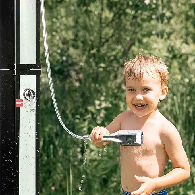 VINGLI Solar Heated Shower with Shower Head, Handhold/Foot Shower Tap for Outdoor Backyard Poolside Beach Pool Spa,Black (10.6 Gallon- Sliver&Black Surface)
